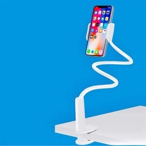 White Flexible Cell Phone Stand w Adjustable Gooseneck & Clamp Base